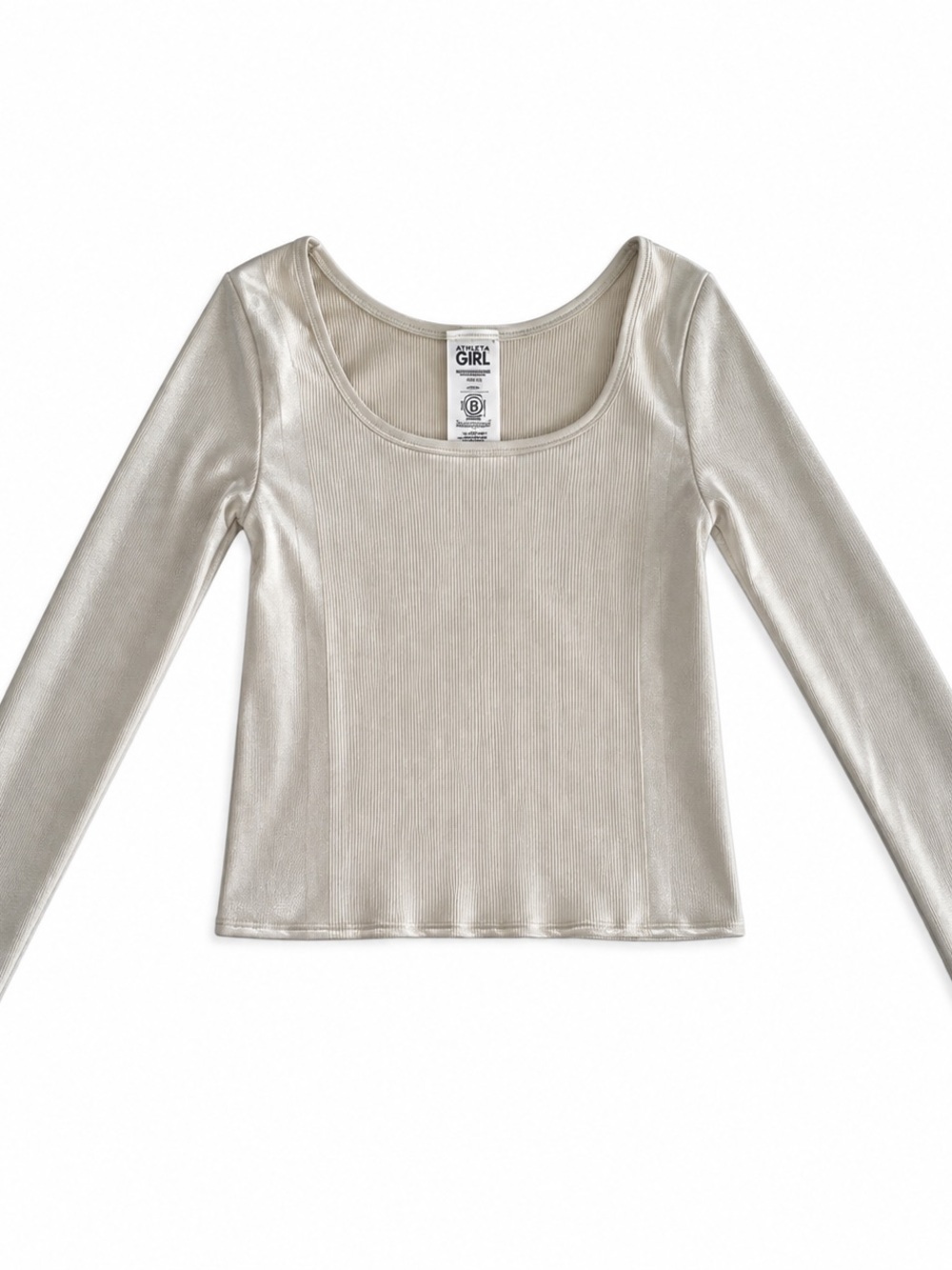 Athleta Girl Cream Metallic  Long Sleeve Ribbed Top Size M 8-10